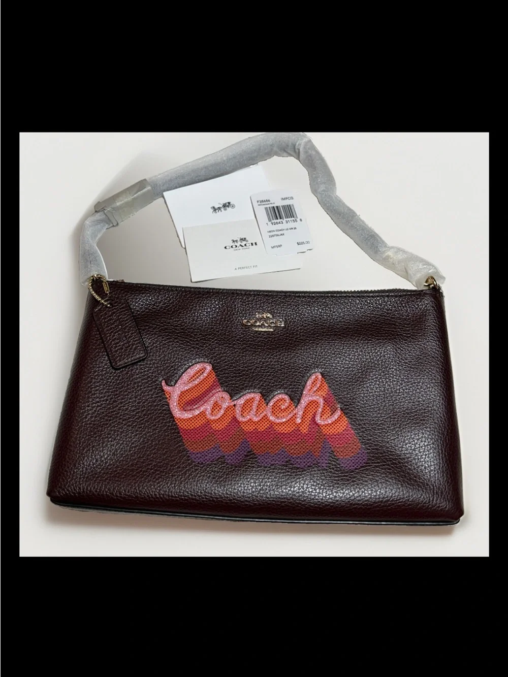 Coach Large Wristlet 25 w/ Neon Script, Oxblood Leather, 2018 Style:(#38686) NWT